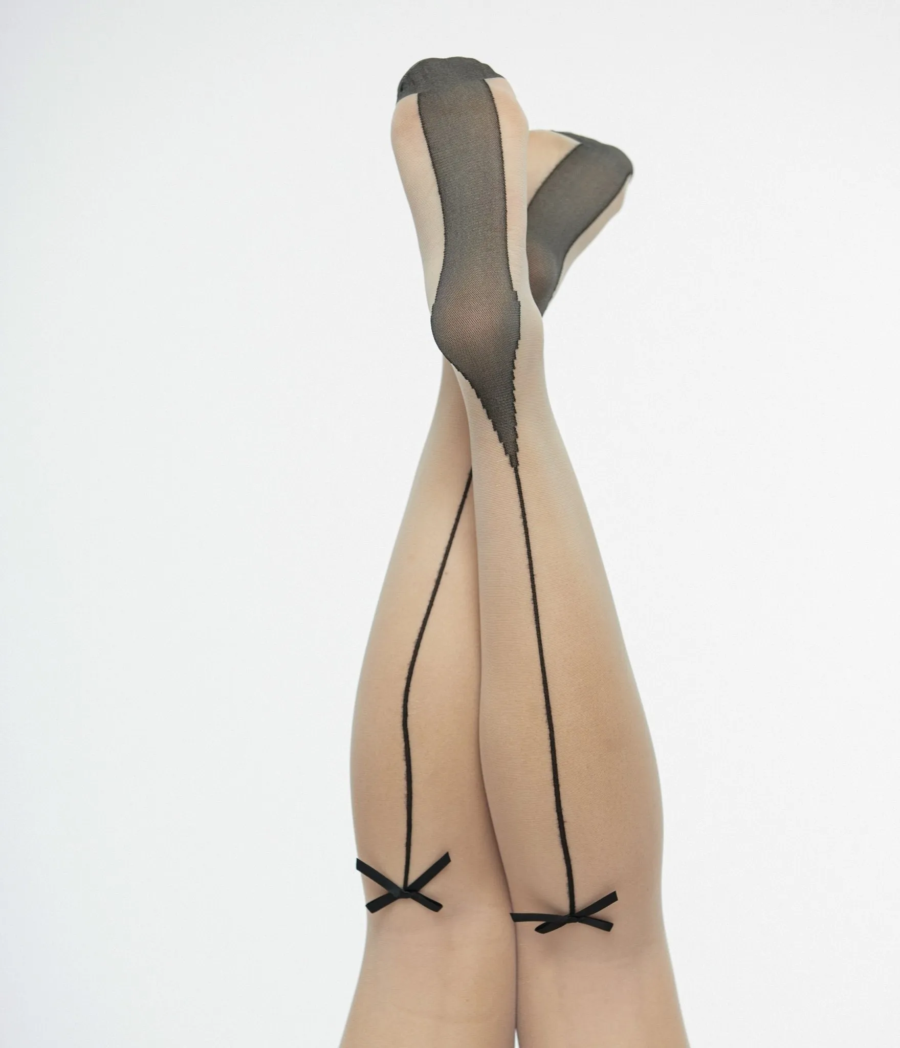 1950s Black Bow Seamed Thigh Stocking