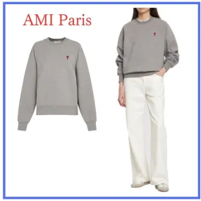 AMI PARIS  |Crew Neck Heart Unisex Street Style Long Sleeves Plain