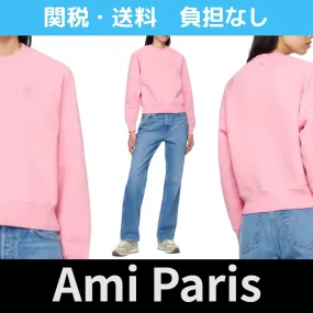 AMI PARIS  |Crew Neck Unisex Street Style Long Sleeves Plain Cotton