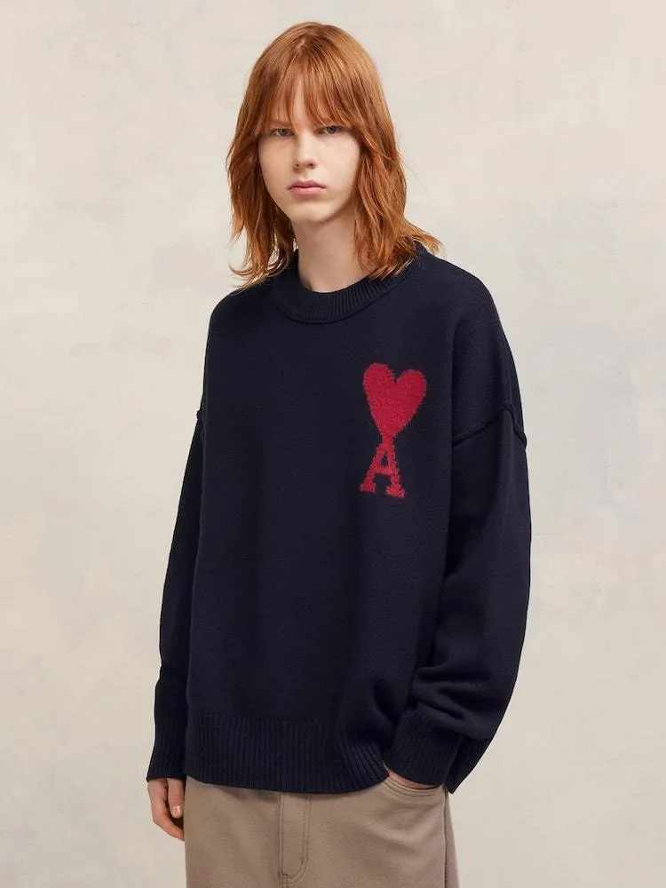 AMI PARIS  |Heart Unisex Street Style U-Neck Long Sleeves Plain Cotton