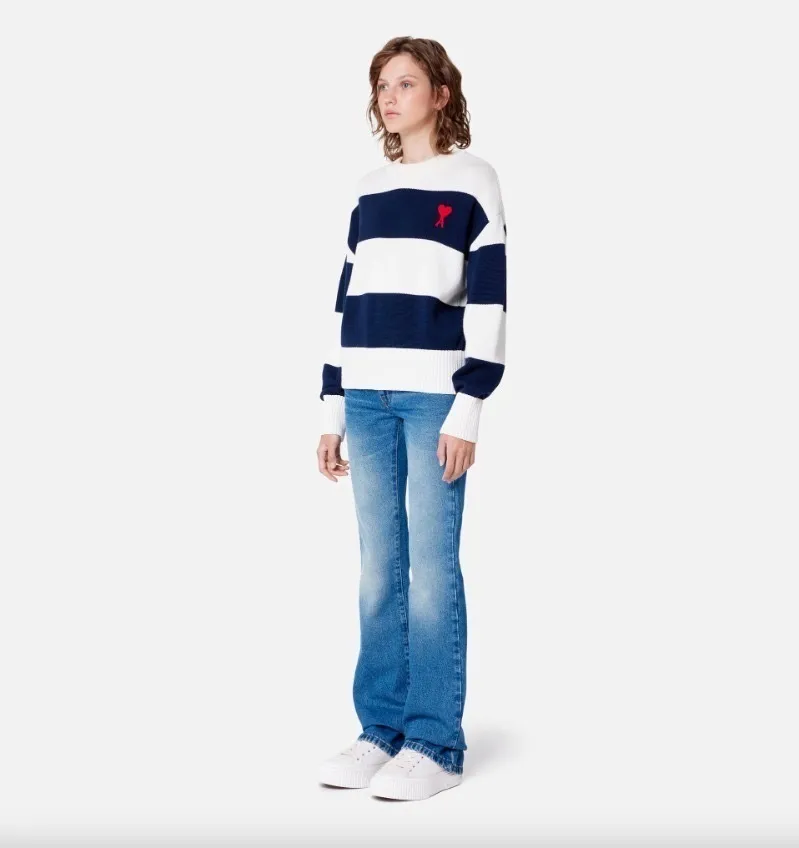 AMI PARIS  |Stripes Heart Unisex Street Style Long Sleeves Plain Logo