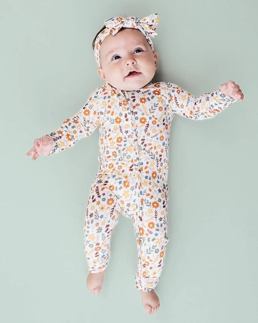 Bamboo Zip Romper | Fall Flowers