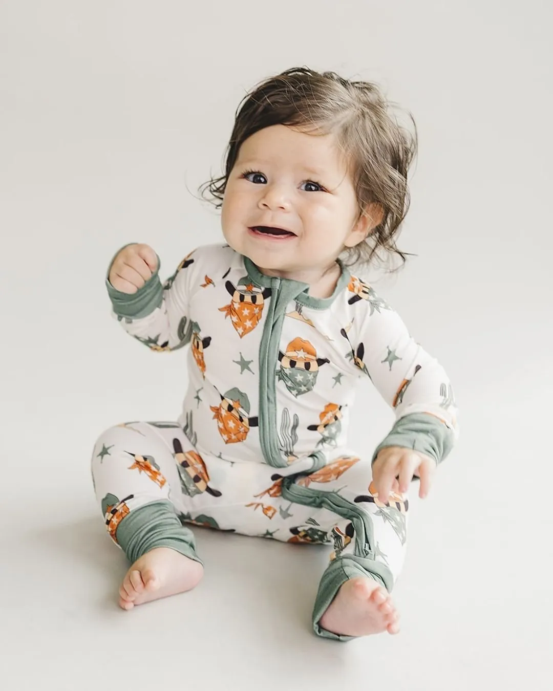 Bamboo Zip Romper | Smiley Cowboy