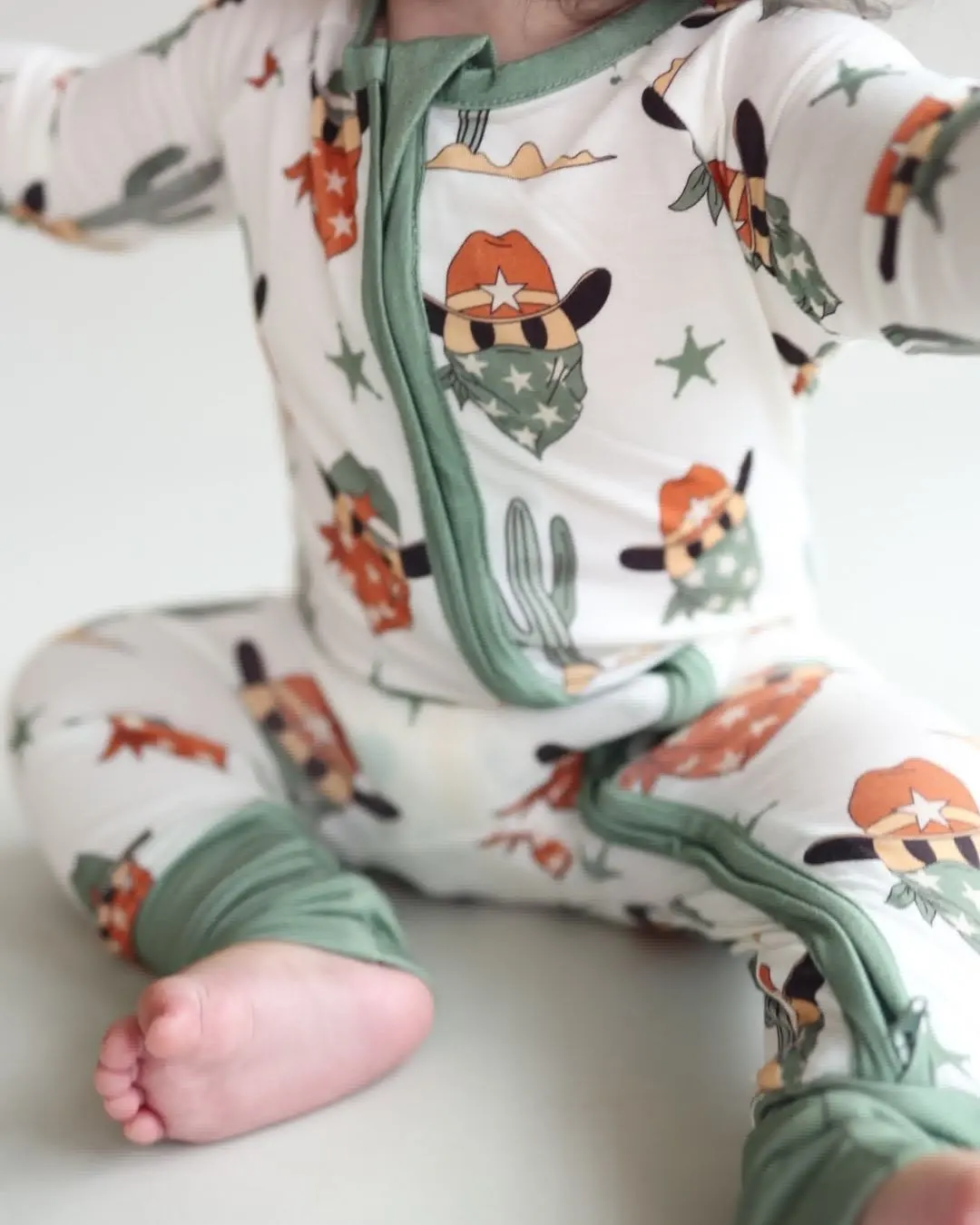 Bamboo Zip Romper | Smiley Cowboy