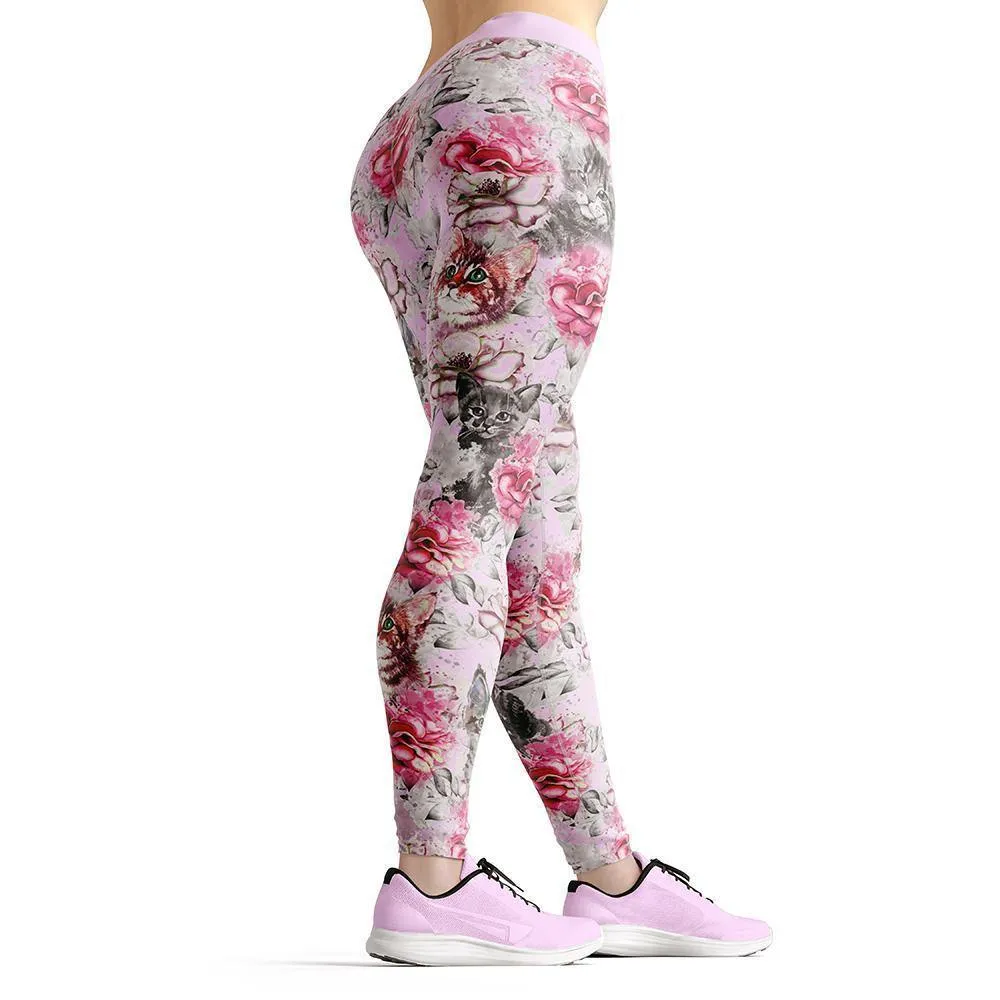 Beverly Pink Kittens & Flowers Leggings