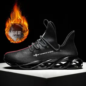 Black Mesh Unique Blade Sole Cushioning Outdoor Running Shoes for Men