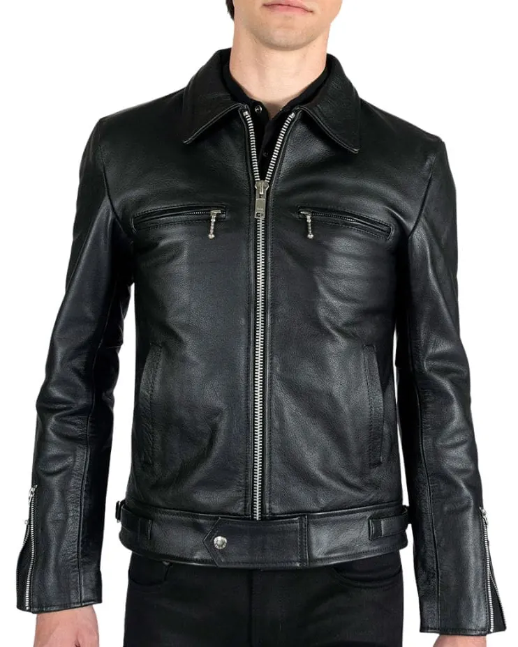 Black Rivet Leather Jacket For Sale - William Jacket