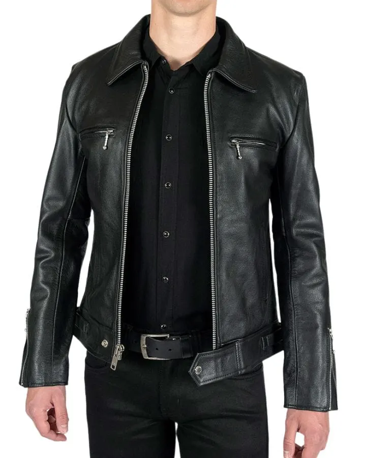 Black Rivet Leather Jacket For Sale - William Jacket