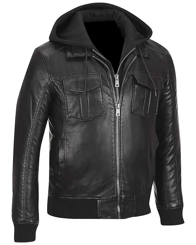 Black Rivet Leather Jacket For Sale - William Jacket