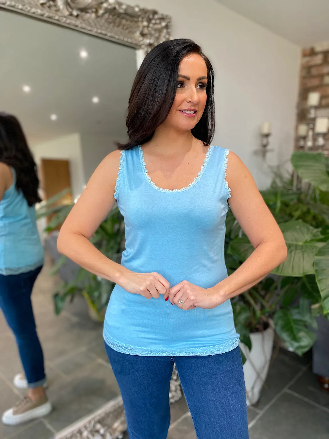 Blue Lace Trim Vest Top Ruth