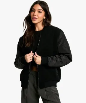 boohoo Womens Teddy Bomber Jacket