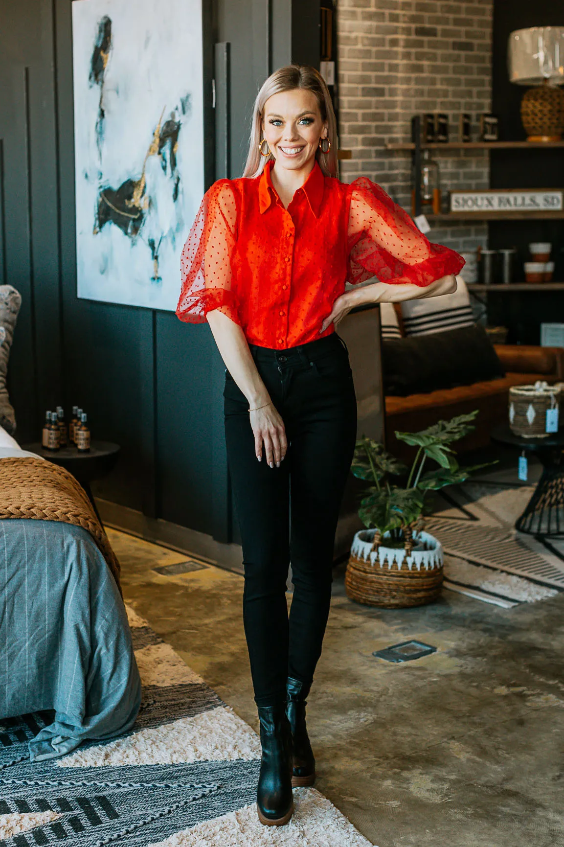 Button Down Sheer Blouse - 2 Colors