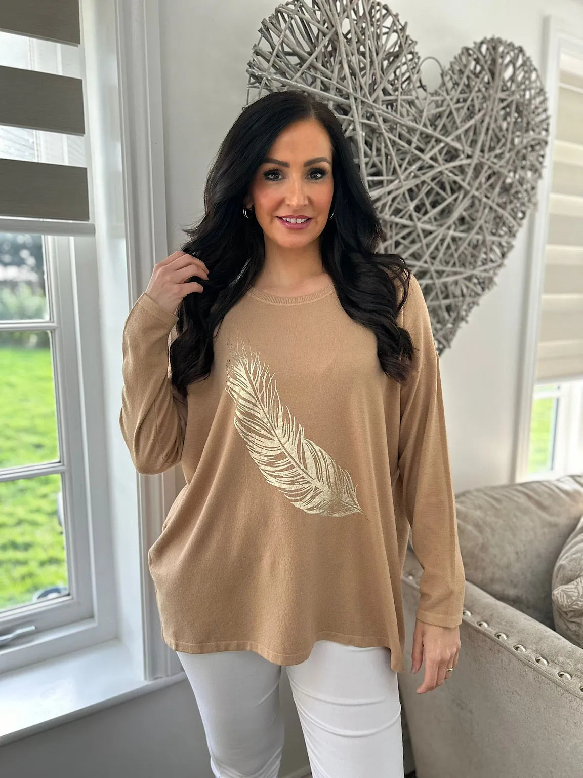 Camel Gold Feather Knit Kimmy