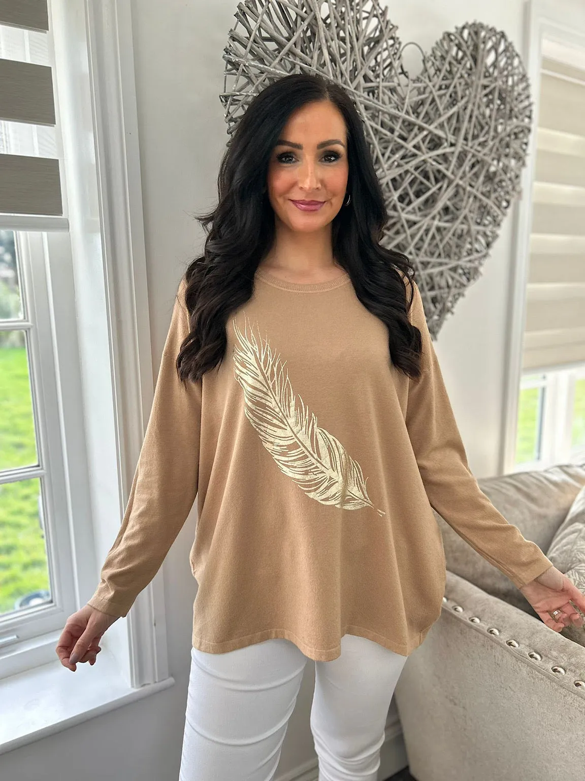 Camel Gold Feather Knit Kimmy