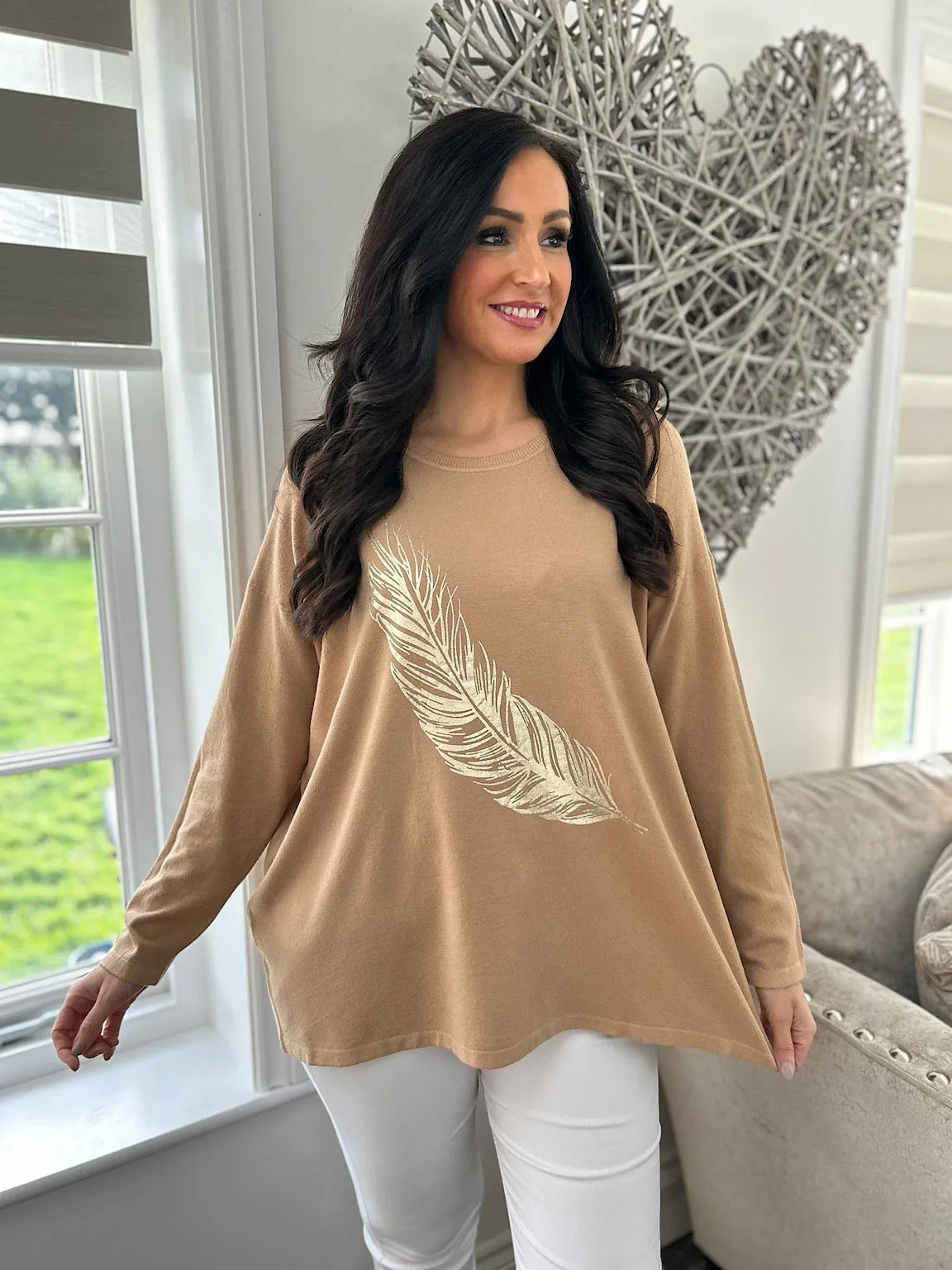 Camel Gold Feather Knit Kimmy