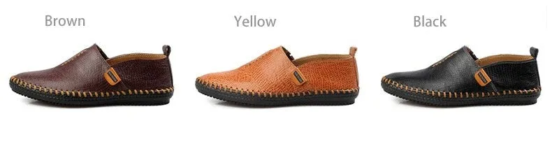 Casual Genuine Leather Breathable Flat Elastic band Driving Shoes for Men