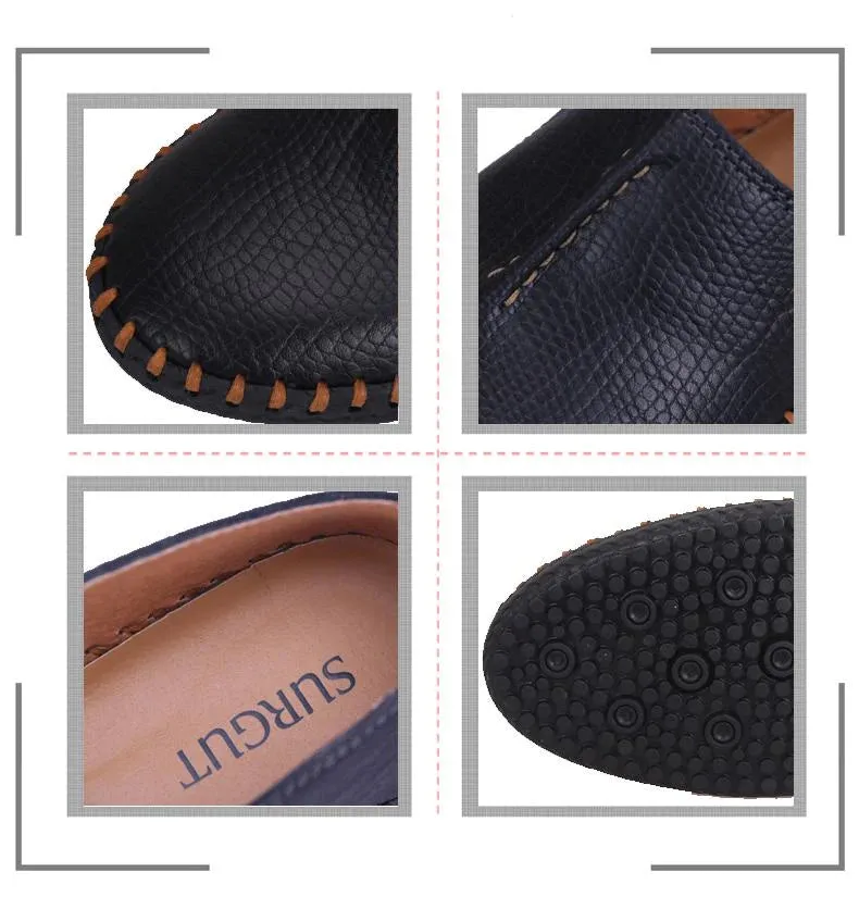 Casual Genuine Leather Breathable Flat Elastic band Driving Shoes for Men