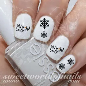 Christmas Nail Art Let It Snow Black Snowflakes Water Decals