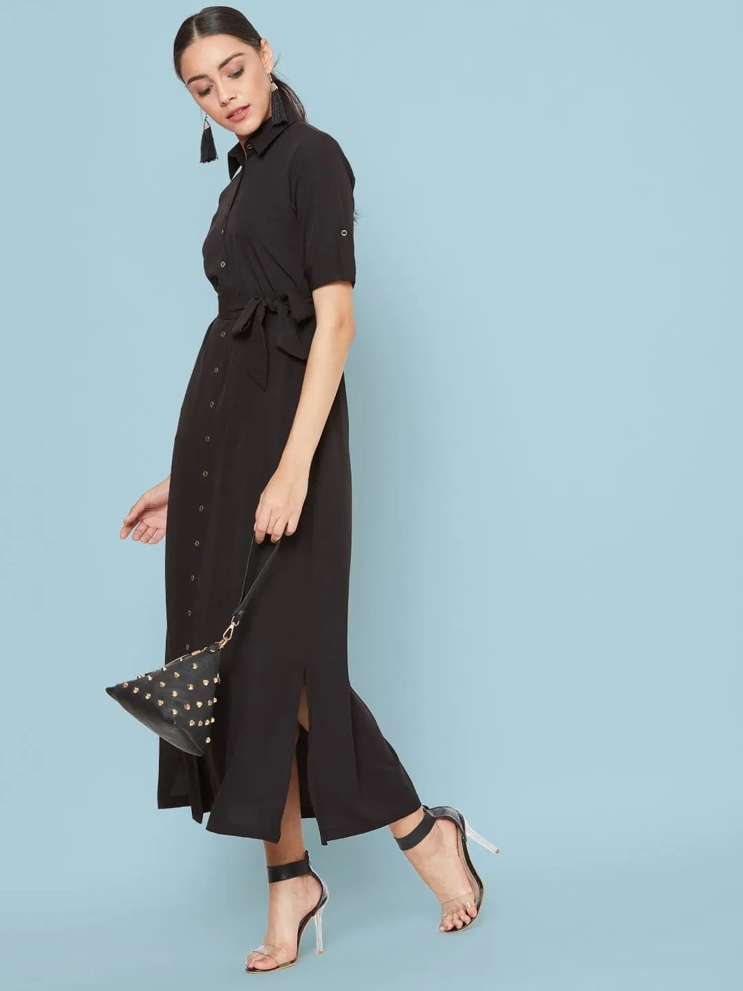 Collar Buttoned Down Shirt Maxi Dress