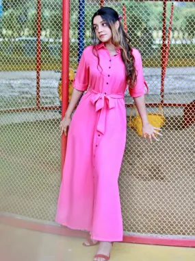 Collar Buttoned Down Shirt Maxi Dress