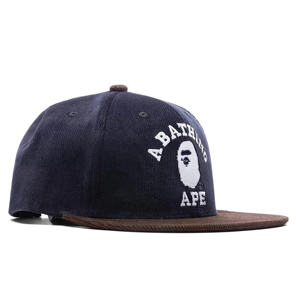 Corduroy College Snap Back Cap - Navy