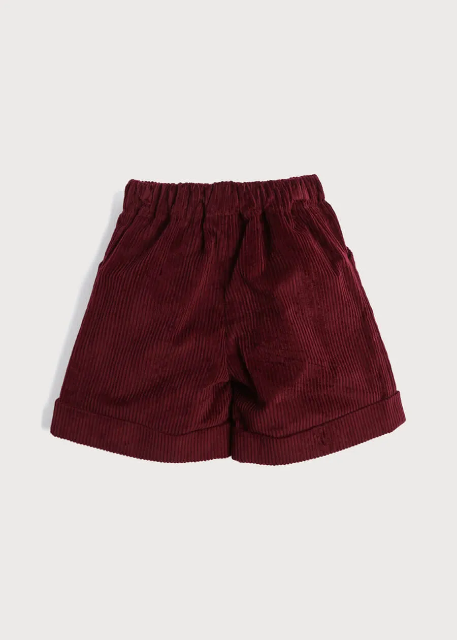 Corduroy Elasticated Waist Shorts in Burgundy (18mths-3yrs)