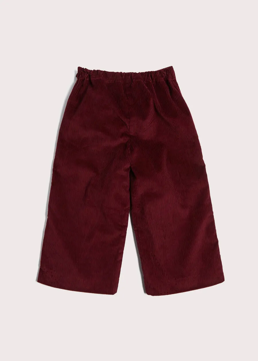 Corduroy Wide Leg Gold Button Trousers in Burgundy (4-10yrs)