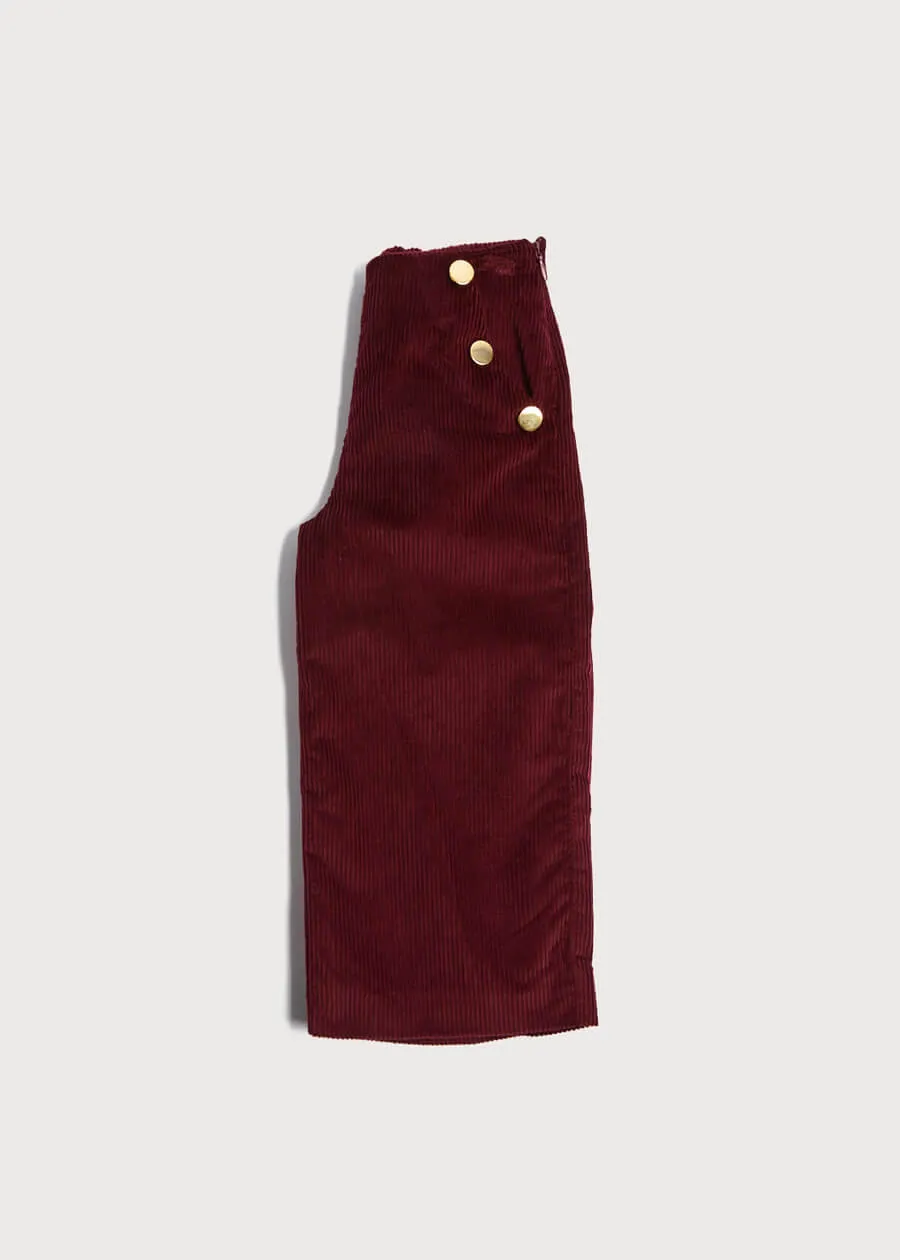 Corduroy Wide Leg Gold Button Trousers in Burgundy (4-10yrs)