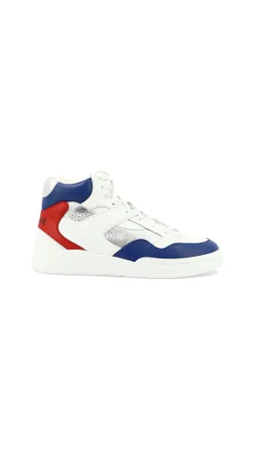 Ct-06 High Top Sneaker in Calfskin - Red/Blue