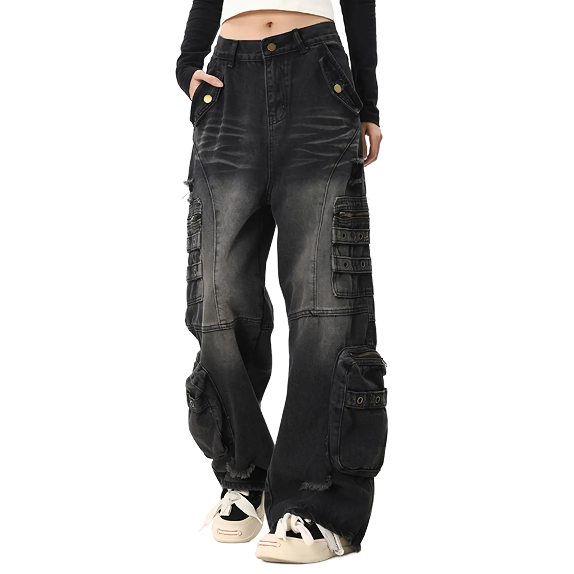 'Dark Matter' Baggy Denim Cargo Jeans