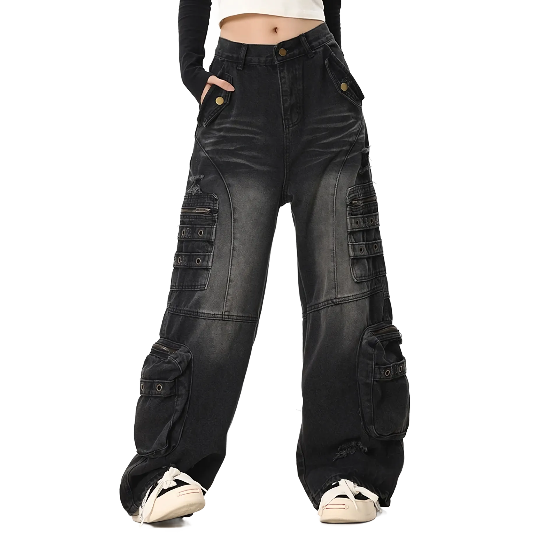 'Dark Matter' Baggy Denim Cargo Jeans