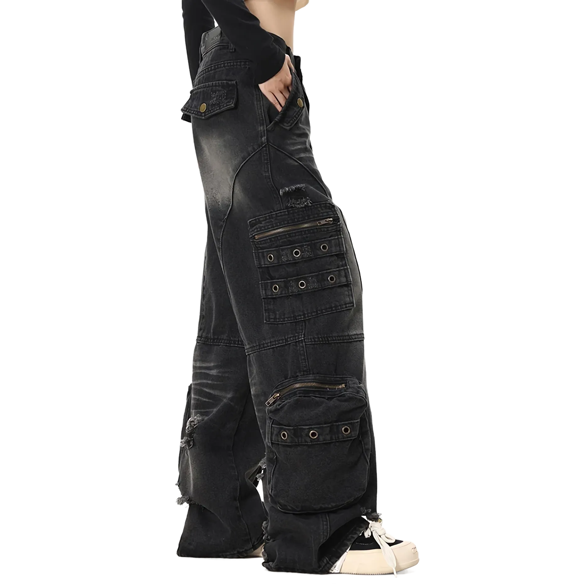 'Dark Matter' Baggy Denim Cargo Jeans