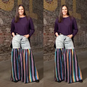 Distressed Light Denim Black Multi Color Palazzo Wide Leg Jeans