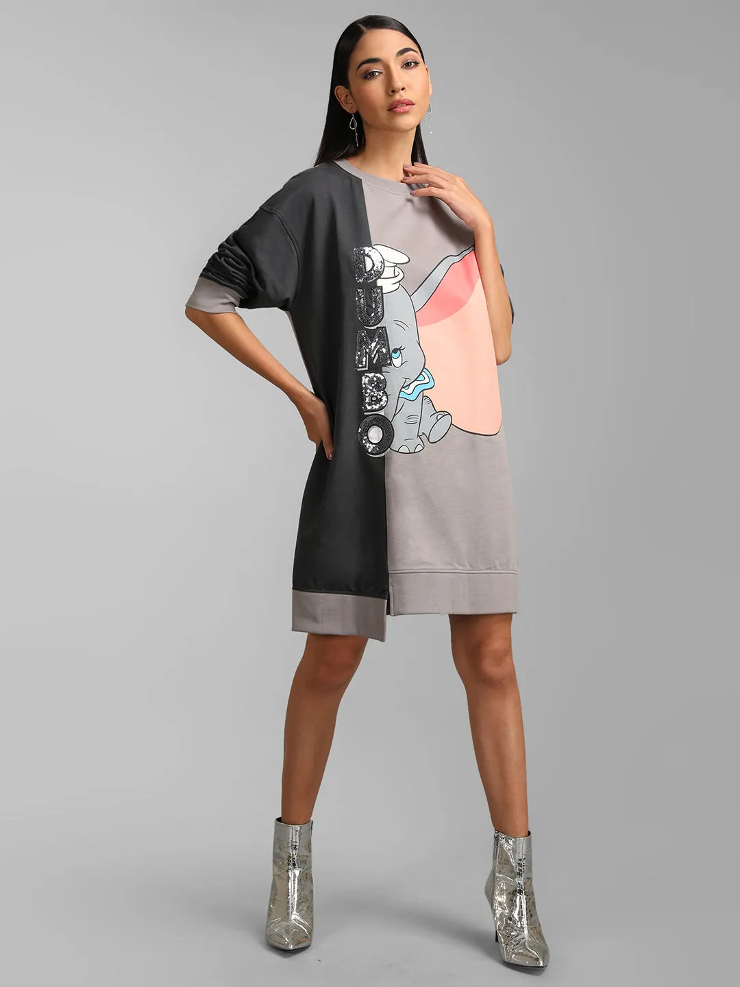 Dumbo Disney Printed Sequin Color Block Sweat Dress