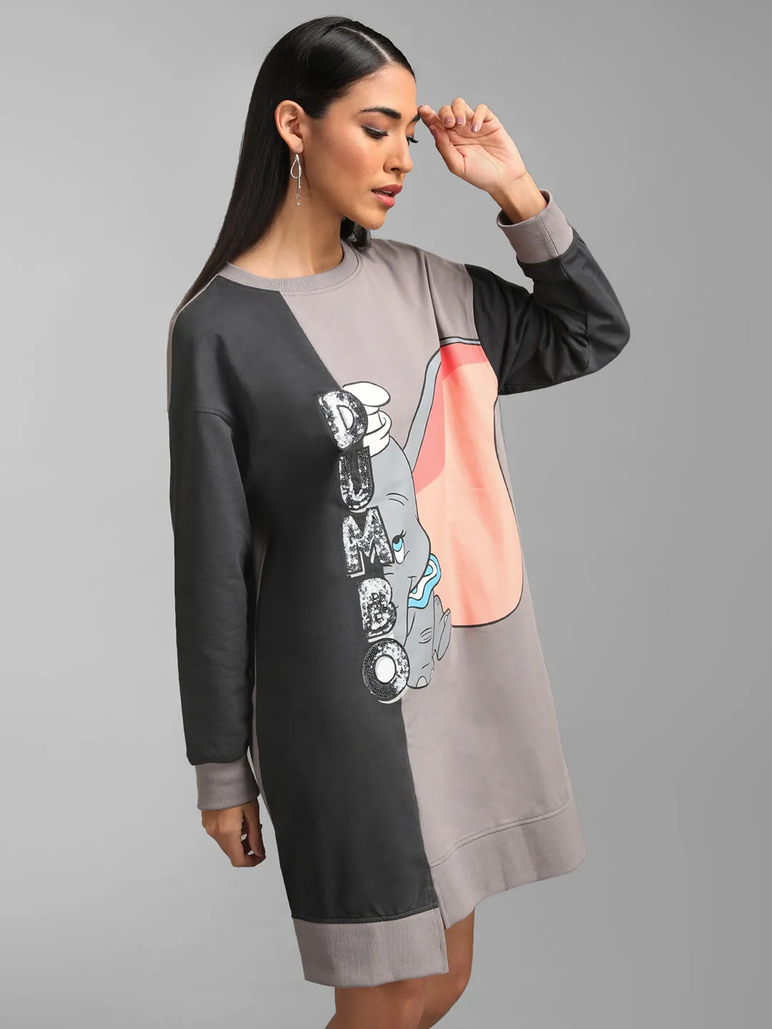 Dumbo Disney Printed Sequin Color Block Sweat Dress