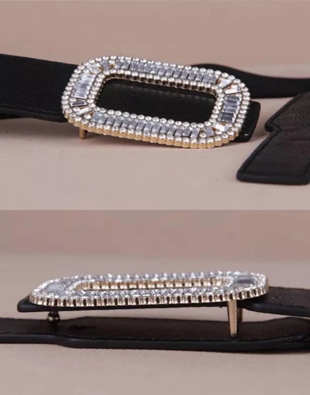 Elastic Waist Bedazzled Crystal Buckle Belt