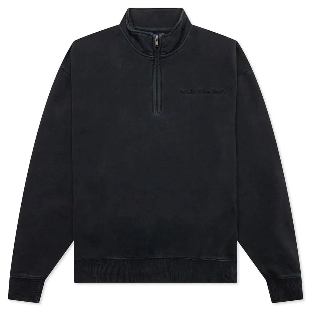 Embroidered Logo Quarter Zip Sweatshirt - Black