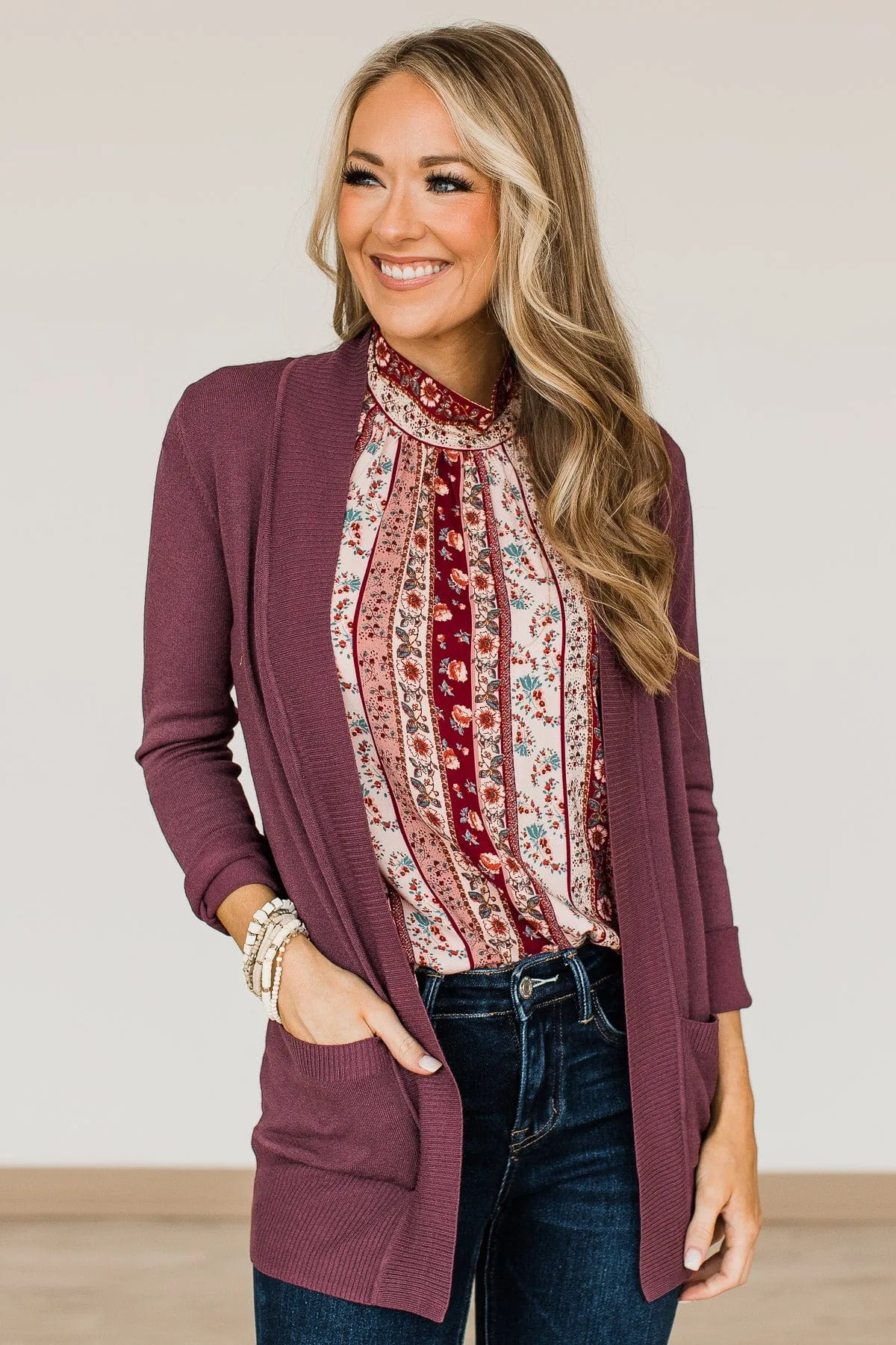 Essential Cardigan- Plum