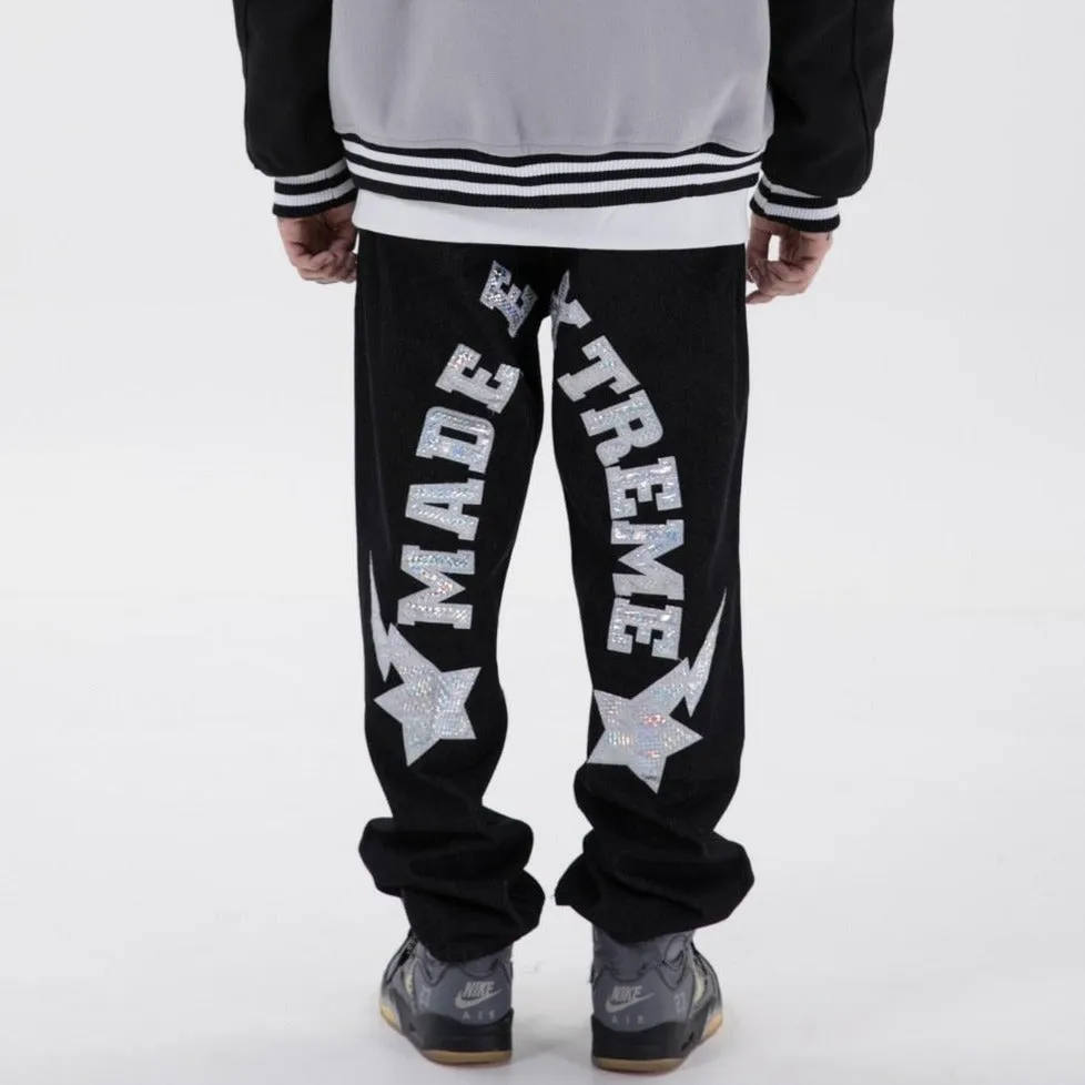 Extreme Aesthetic Reflective Patched Denim Jeans