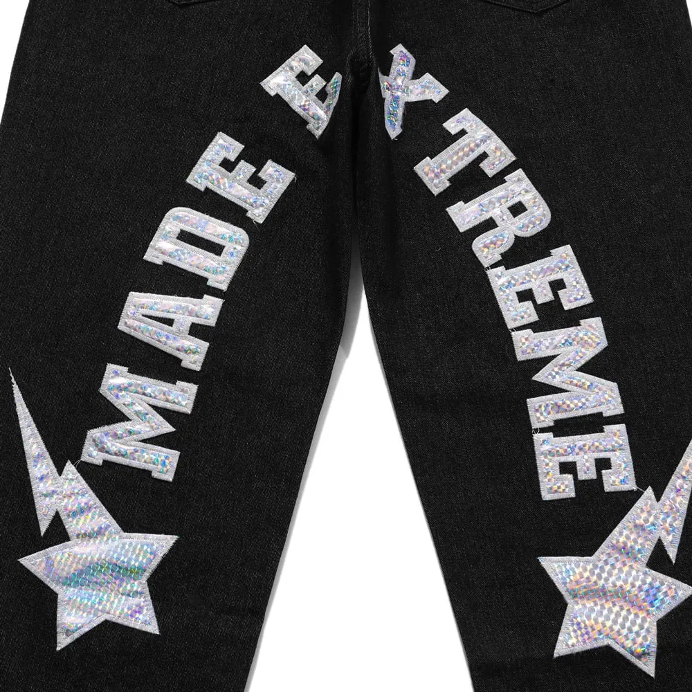 Extreme Aesthetic Reflective Patched Denim Jeans