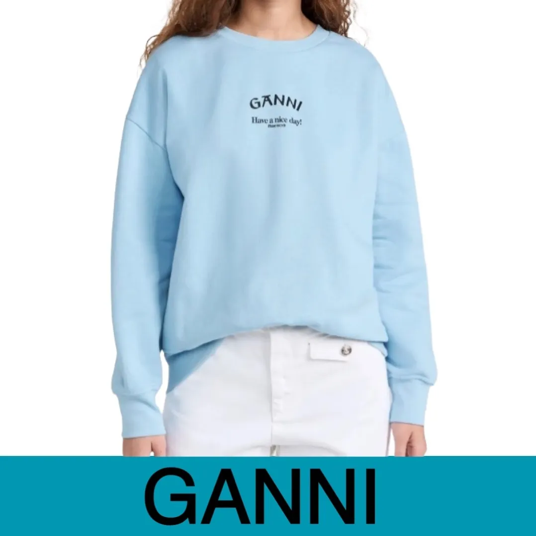 Ganni  |Crew Neck Street Style Long Sleeves Plain Cotton Oversized