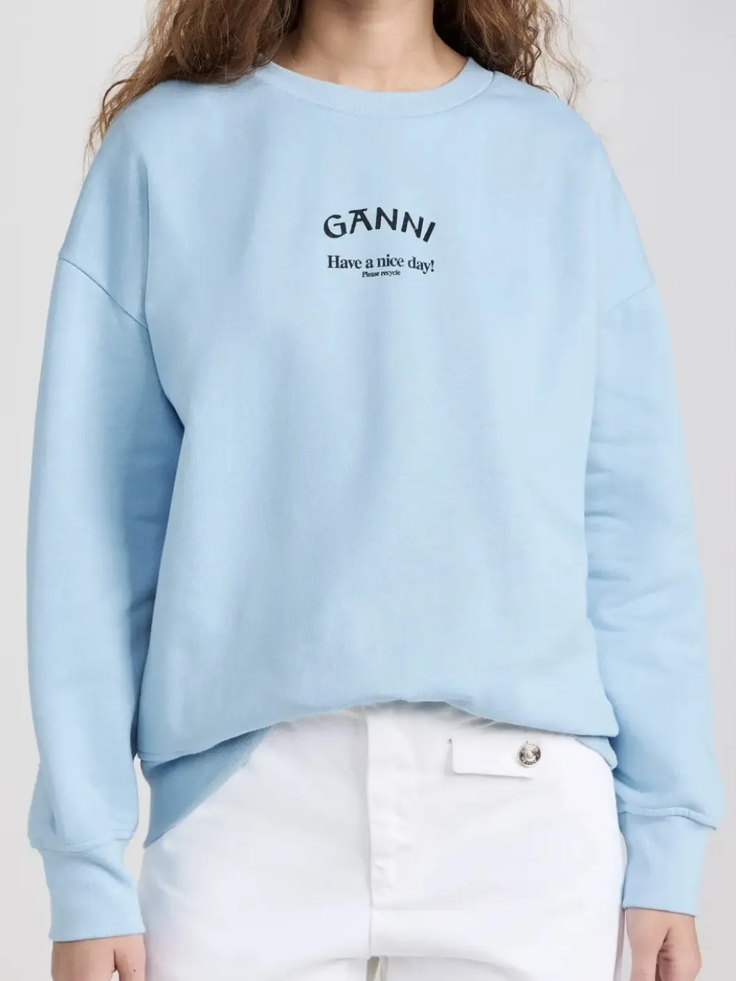 Ganni  |Crew Neck Street Style Long Sleeves Plain Cotton Oversized