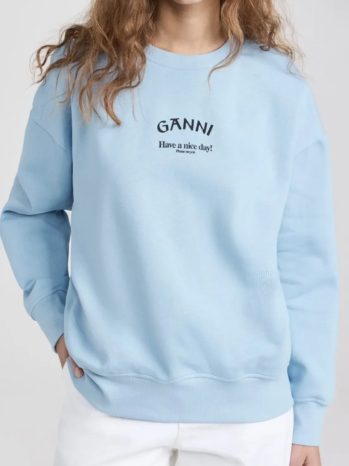 Ganni  |Crew Neck Street Style Long Sleeves Plain Cotton Oversized