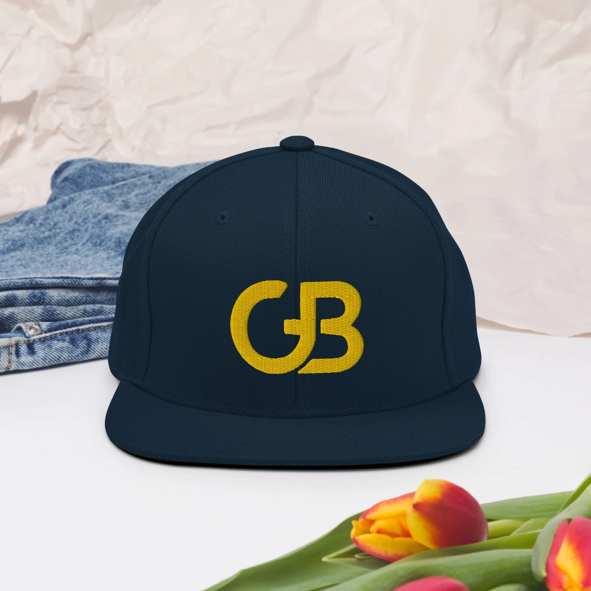 Gerald Black Flat Brim Yellow GB Logo Embroidery Baseball Hat for Unisex