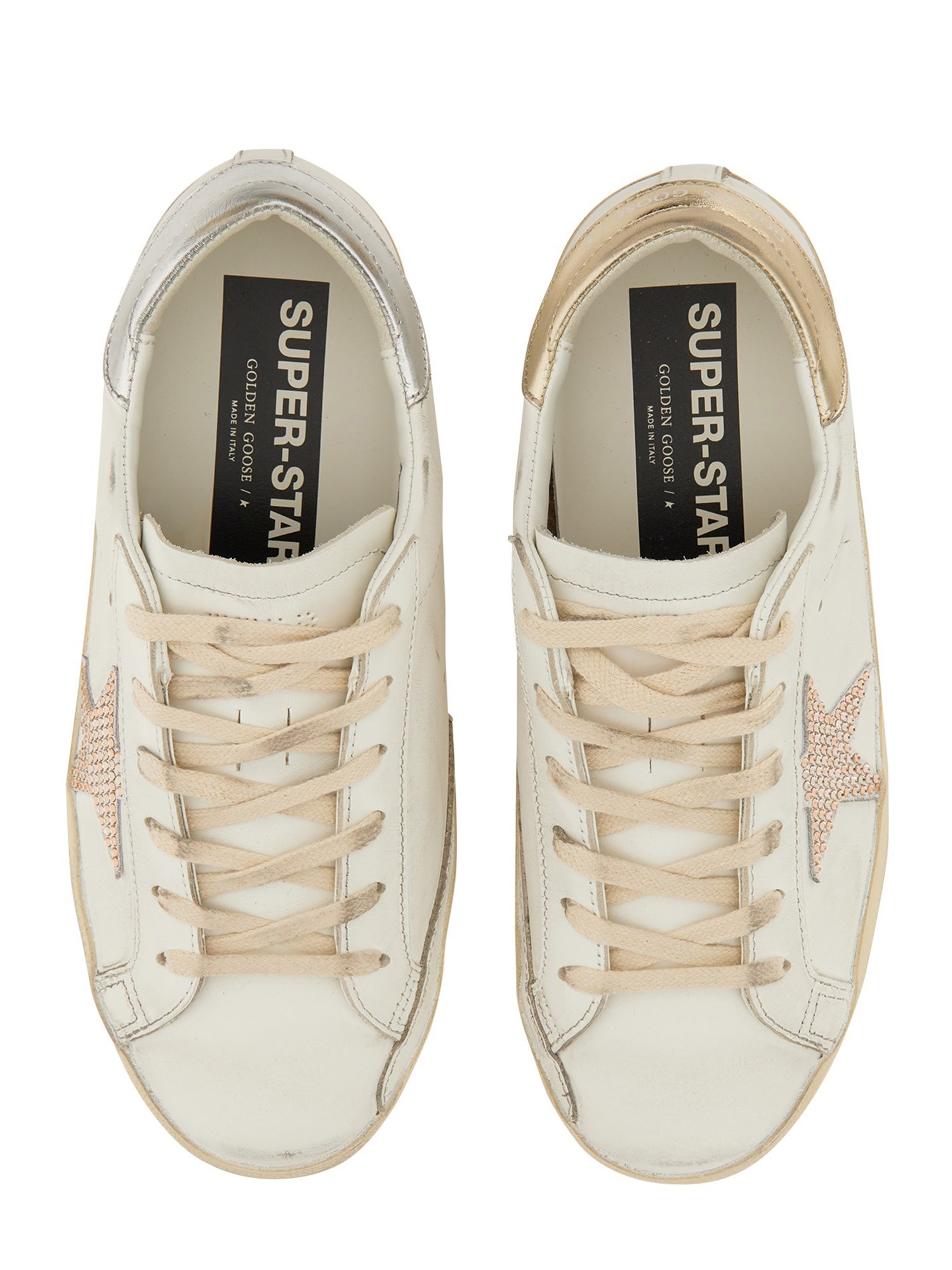 GOLDEN GOOSE    LEATHER SUPER STAR SNEAKER WITH CRYSTAL STAR