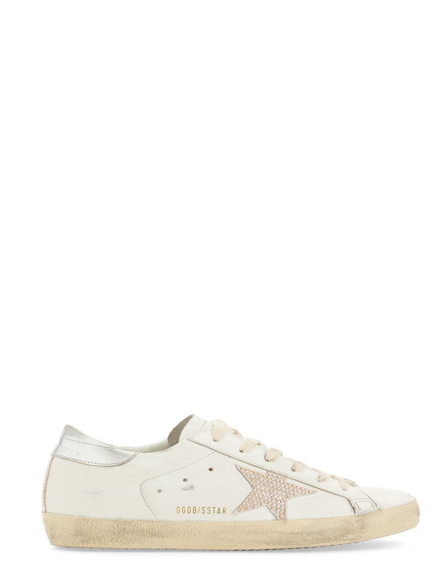 GOLDEN GOOSE    LEATHER SUPER STAR SNEAKER WITH CRYSTAL STAR