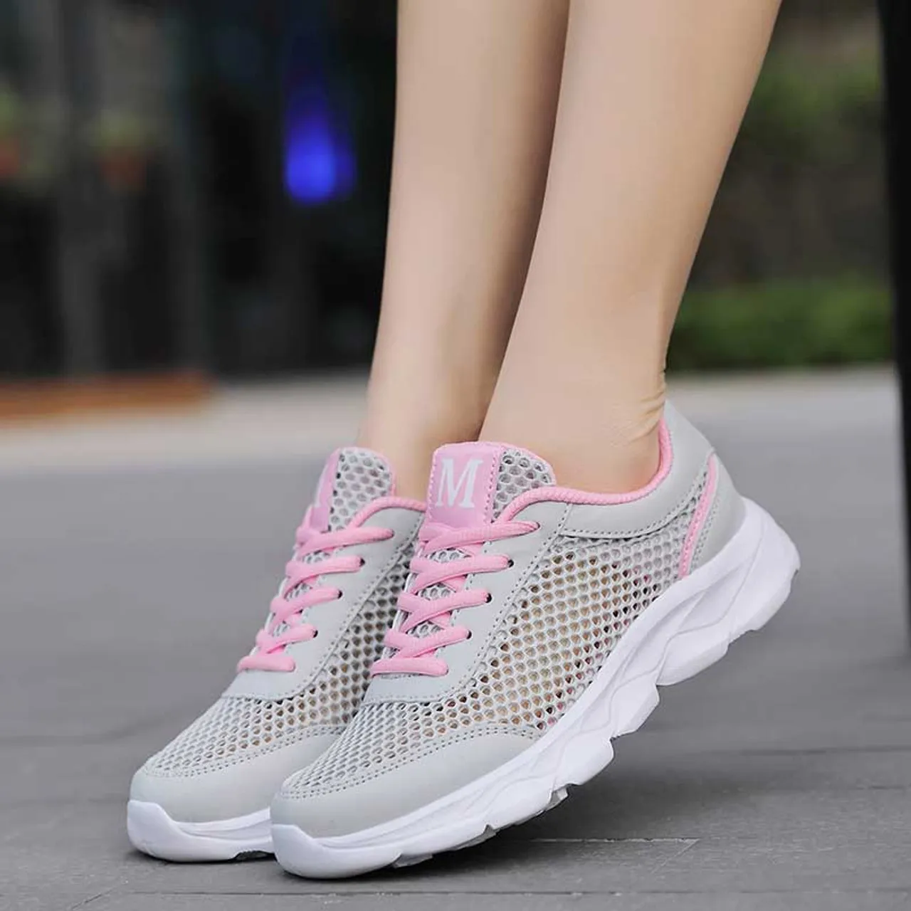 Grey casual M pattern hollow out shoe sneaker