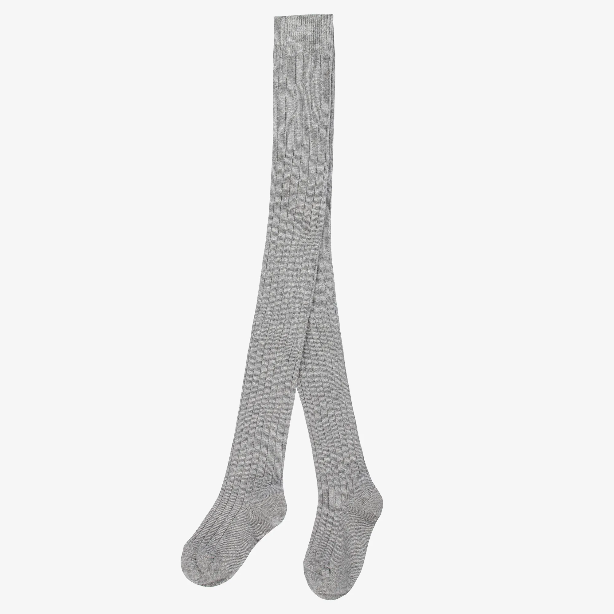 Grey Ribbed Cotton Knit Tights