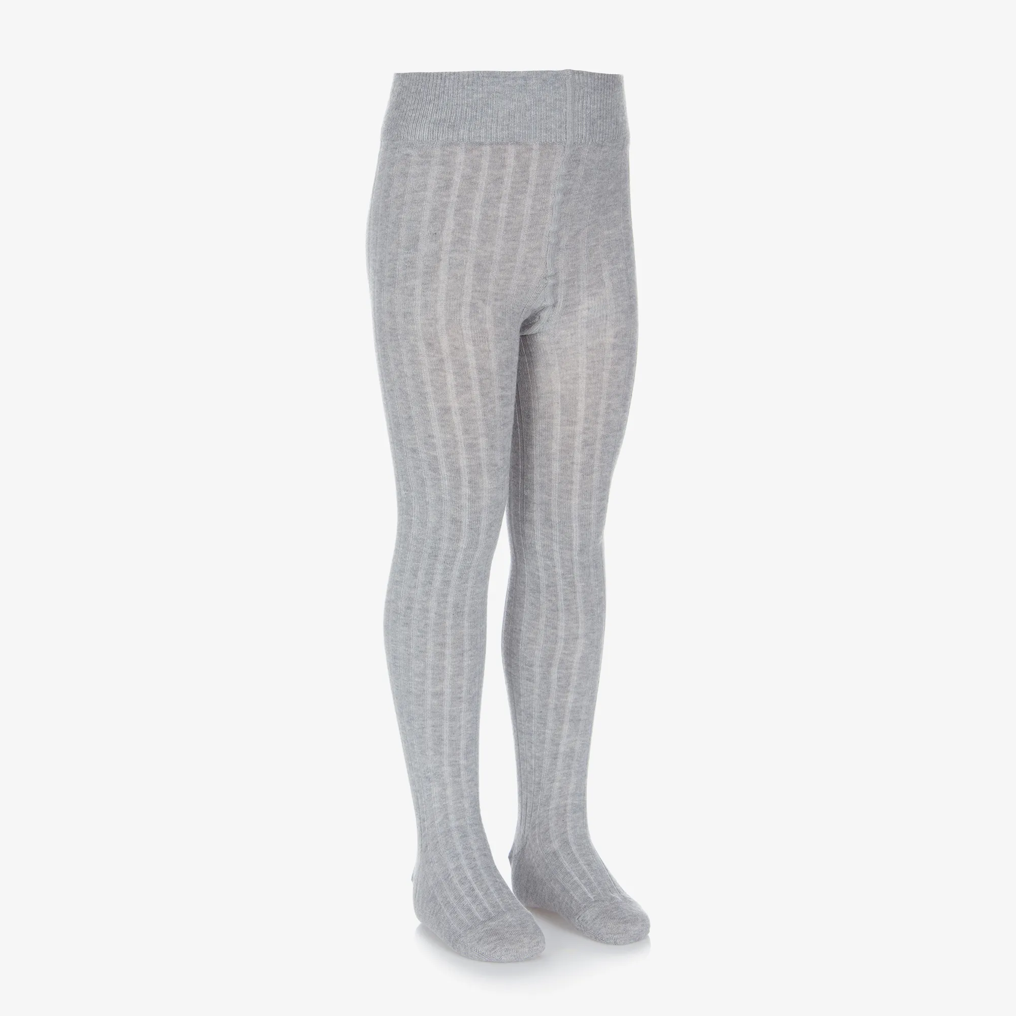 Grey Ribbed Cotton Knit Tights