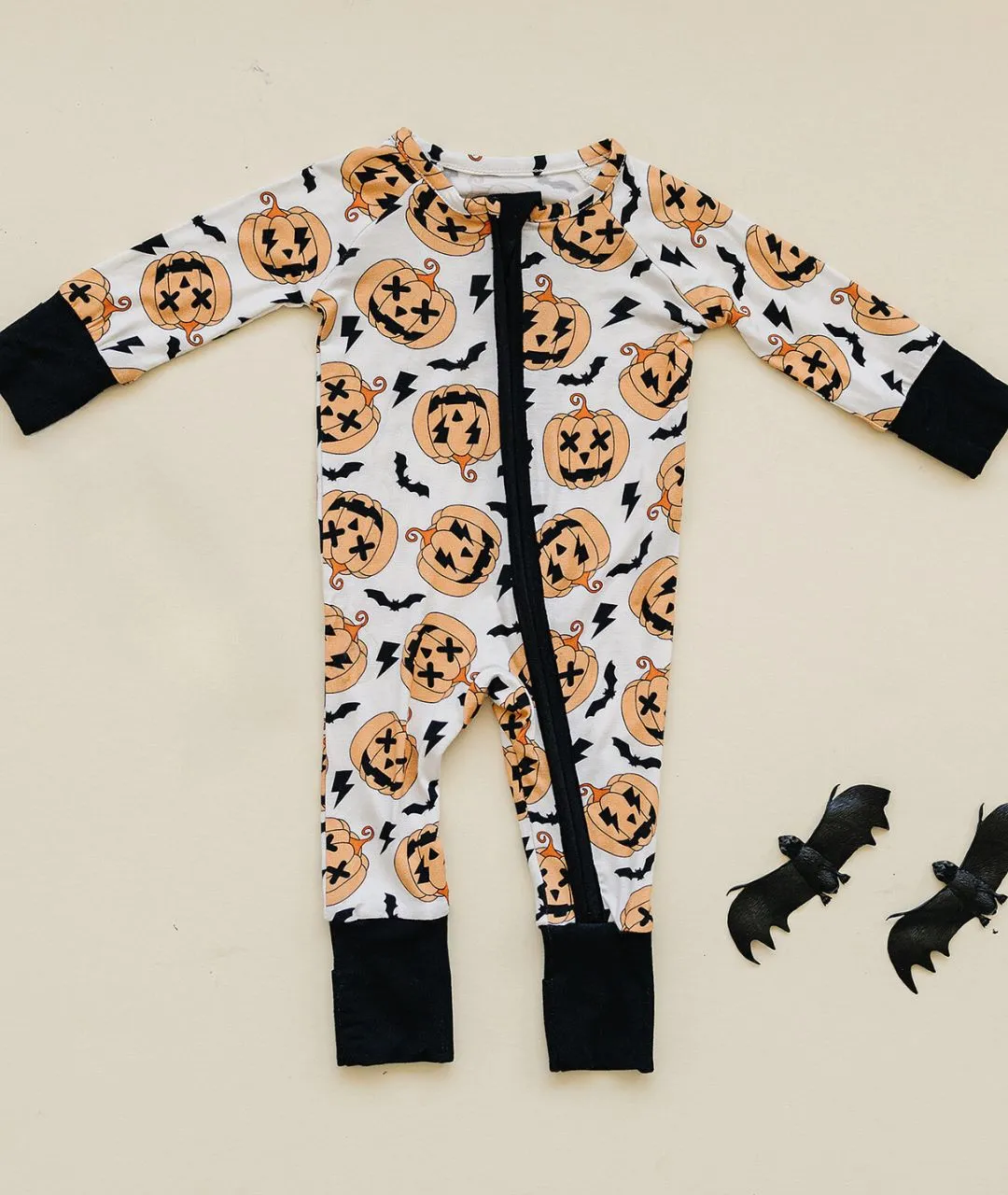 Halloween Bamboo Zip Romper | Black